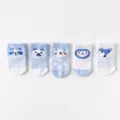 Chaussettes en coton filet pour bébé mignon avec visages d'animaux bleu et blanc lot de 5 - B130 - Bleu - Taille petit, choisir une taille au-dessus
