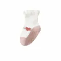 Infant anti-slip toddler socks with cute heart pattern and frilly cuff in elegant pink color. - 0-1 Years / Elegant Pink