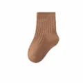 Baby cotton socks children knit mid-tube socks solid brown breathable infant socks - Coffee