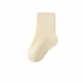 Baby cotton socks, beige infant toddler ribbed crew socks for everyday wear soft and cozy. - Beige