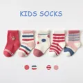 Cute kids cotton socks toddler mid tube socks colorful striped polka dot baby socks - 0-1 Years / Crown Polka Dot