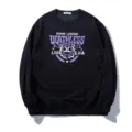 Black cotton crewneck sweatshirt with stylish front graphic print and long sleeves. - 3XL / Black