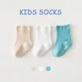 Kids ribbed cotton socks comfortable baby mid-calf socks breathable daily wear 3 pairs set - 3-5 Years / B206 Dark Blue Yellow