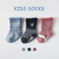 Chaussettes bouclette hiver pour enfants, chaussettes antidérapantes bébé, lot coton chaud. - B250 Rayures couronne en bouclette épaissie antidérapante