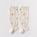 Baby knee-high socks mesh cotton anti-mosquito toddler long socks summer breathable cute trees - 0-1 Years / Beige + Little Tree