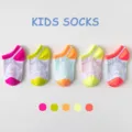 Kids low cut socks thin breathable cotton boat socks for boys and girls colorful set of five - 3-5 Years / Plant Jacquard