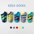 Breathable thin kids boat socks set with cute patterns, perfect for boys and girls daily wear. - 3-5 Years / Camouflage Stripe