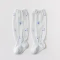 White baby mesh knee high socks summer breathable toddler anti mosquito cotton stockings - Light Blue + Star