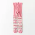 Collant in maglia rosa per bambine, grazioso motivo con orsetto e rombi, leggings in cotone. - C017 - Maialino rosa