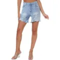 High Waist Destroyed Jeans Shorts Damen Hellblau Stretch Eng Sommer Hotpants Kurze Hose - S / Hellblau
