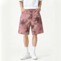 Ροζ tie-dye cargo βερμούδα ανδρική, casual streetwear κοντό παντελόνι μέχρι το γόνατο. - S / Ροζ