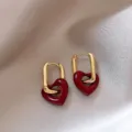 Retro Stil Ancora rote Herz Ohrringe mit goldenen Metallgliedern, schickes Herbst Winter Schmuck. - Herz-Stil / Rot