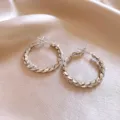 Stylish silver twisted hoop earrings for women, minimalist and versatile daily jewelry. - 186# Circle