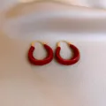 Vintage red gold-tone hoop earrings fashion chic statement jewelry for women daily wear - Gold Ear Buckle Real Gold Plated Style / Red