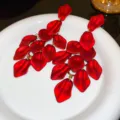 Vintage dark red petal drop earrings, chic fashion cascading flower dangle earrings for women. - Petal Tassel Style / Red