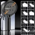 Matte black 8-setting handheld shower head with 145mm large panel for bathroom use. - 8-Mode Pressurized Showerhead / Night Black