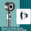Gunmetal handheld pressurized shower head with stop button, high pressure water filter. - Filter Shower Head with Spray + Silver Bracket