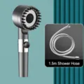 Gunmetal grey high pressure shower head with filter and 1.5m hose for bathroom use. - Filter Shower Head with Spray + 1.5m Silver Explosion-Proof Hose
