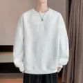 Herren weißer Rundhals Pullover Langarm Lässiges Oversize Sweatshirt Streetwear - M / Weiß
