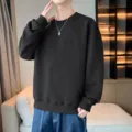 Herren schwarzes Fleece Rundhals Sweatshirt, lässiger, lockerer Langarm Streetwear Modetop. - M / Schwarz (Fleece-Gefüttert)