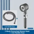 Gunmetal 3-setting pressurized shower head with 1.5M hose and stop button for bathroom. - Shower Head with Spray + 2m Black Stainless Steel Explosion-Proof Hose