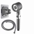 Handheld high pressure shower head set with hose and wall bracket for bathroom home use - Shower Head with Spray + 1.5m Black Stainless Steel Explosion-Proof Hose + Shower Head Bracket