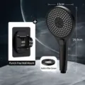 Three-setting pressurized shower head with oversized panel, black finish and bracket. - Pressurized Shower Head + Punch-Free Bracket / Night Black