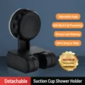 Black suction shower head holder, adjustable angle, heavy duty wall mounted bracket. - Black