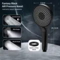 Matte black handheld shower head with three spray modes, high pressure and 13cm large panel. - Three-Speed Pressurized Shower Head - Large Panel / Night Black