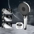 Press-type three-mode pressurized shower head with large panel and silicone water outlet. - Three-Speed Pressurized Shower Head - Large Panel / Dazzling Silver
