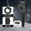High pressure handheld shower head set with 1.5m hose bracket large panel black finish - Pressurized Shower Head + 1.5m Hose + Bracket / Night Black