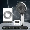 Handheld Shower Head Set Starry Silver 3-Mode Press Control Large Panel with 1.5M Hose - Pressurized Shower Head + 1.5m Explosion-Proof Hose / Dazzling Silver
