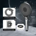 Starry gray pressurized handheld shower head set with stainless steel hose and bracket. - Pressurized Shower Head + 1.5m Hose + Bracket / Starry Gray