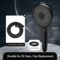 Black high pressure handheld shower head set with 1.5m stainless steel hose and filter. - Pressurized Shower Head + 1.5m Explosion-Proof Hose / Night Black