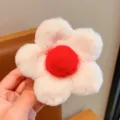 Cute plush flower hair claw clip in soft white and red color variant for winter - 1# White Flower