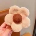 Cute plush flower hair claw clip in beige and brown, perfect for autumn winter styling - 3# Khaki Flower