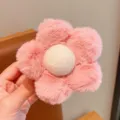 Cute pink plush flower hair claw clip with soft faux fur for autumn and winter styles - 4# Pink Flower