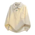 Herren Freizeit Waffelstrick Polo Sweatshirt, vintage falsche zweiteilige Pullover mit Tasche. - L / Oberteile / Aprikose