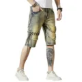 Herren distressed Vintage Washed Jeansshorts mit seitlicher Schnürung und Fransen im Sommer. - 28 / Wie gezeigt