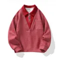Herren Amerikanischer Retro Stil Fake Zweiteiliger Pullover Herbst Winter Langarm Oberteil - L / Rot