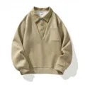 Herren Freizeit Waffelstrick gefaelschte zweiteilige Sweatshirt Langarm Revers Khaki Pullover - L / Khaki