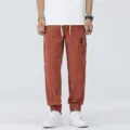 Summer thin mens casual cargo pants loose straight jogger trousers splash red style - M / Wine Red