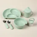 Set de repas bébé en silicone avec assiette divisée, tasses, bol, cuillère et grignoteuse. - Ensemble de 6 pièces / Vert Clair