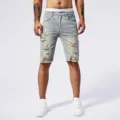 Men's summer vintage washed ripped denim shorts, stylish European fit casual bermudas. - 29 / Antique Silver