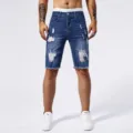 Men's distressed vintage washed denim shorts, stylish summer casual slim fit jean shorts. - 29 / Blue
