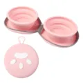 Tragbare Silikon faltbare Haustiernapf Set mit rosa Reißverschlusstasche für Hunde. - Outdoor Haustier Silikon Faltbare Doppelböden / Rosa