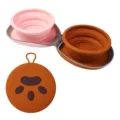 Ensemble de gamelles pliables en silicone pour chien et chat avec étui rose et marron. - Double Bol Pliable en Silicone pour Animaux en Plein Air / Marron et Rose