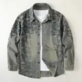 Camisa vaquera vintage para hombre manga larga chaqueta abrigo casual otoño nueva. - M / Plata antigua