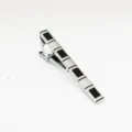 Zilverkleurige metalen dasclip voor heren met zwarte emaille inleg zakelijk accessoire - Zwart-Wit Vierkante Stijl / Zilver