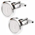 Classic silver tone metal round initial cuff links for men business wedding shirt accessories - Letter T